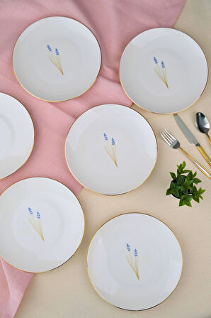 Tabak Evi Porselen Natura Lavanta Altın Yaldız Pasta Tabağı 20,50cm 6 lı