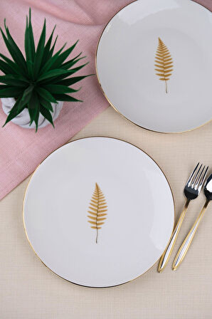 Tabak Evi Porselen Natura Fern Altın Yaldız Pasta Tabağı 20,50cm 2 li