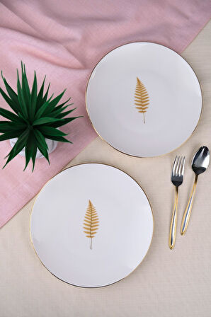 Tabak Evi Porselen Natura Fern Altın Yaldız Pasta Tabağı 20,50cm 2 li