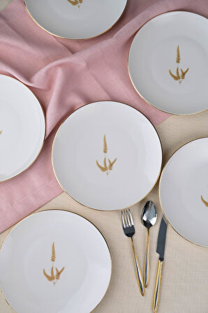 Tabak Evi Porselen Natura Marinum Altın Yaldız Pasta Tabağı 20,50cm 6 lı
