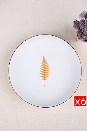 Tabak Evi Porselen Natura Fern Altın Yaldız Çukur Tabak 18,50cm 6 lı