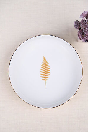 Tabak Evi Porselen Natura Fern Altın Yaldız Çukur Tabak 18,50cm 6 lı
