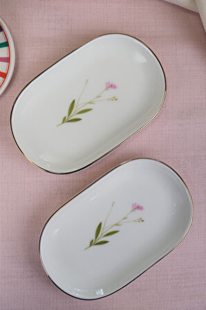 Tabak Evi Porselen Natura Çuha Altın Yaldızlı Oval Kayık Tabak 22,50x14,50x2,50cm 2 Lİ