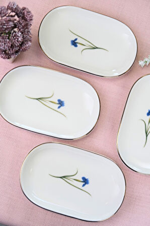 Tabak Evi Porselen Natura İris Altın Yaldızlı Oval Kayık Tabak 22,50x14,50x2,50cm 4 LÜ