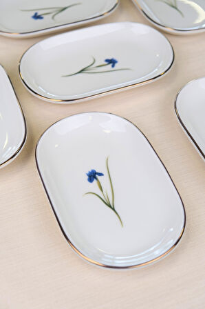 Tabak Evi Porselen Natura İris Altın Yaldızlı Oval Kayık Tabak 22,50x14,50x2,50cm 6 LI