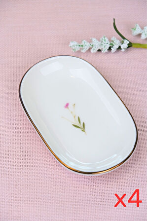 Tabak Evi Porselen Natura Çuha Altın Yaldızlı Oval Kayık Tabak 13,50x8,50x2,50cm 4 LÜ