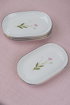 Tabak Evi Porselen Natura Çuha Altın Yaldızlı Oval Kayık Tabak 27,50x17,50x3cm 4 LÜ
