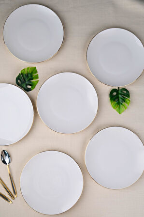 Tabak Evi Porselen Altın Yaldız Pasta Tabağı 20,50cm 6 LI