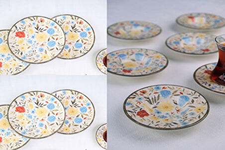 Tabak Evi Porselen Fiori 6 Kişilik Pasta Takımı 20cm ve Çay Tabak Takımı 12cm