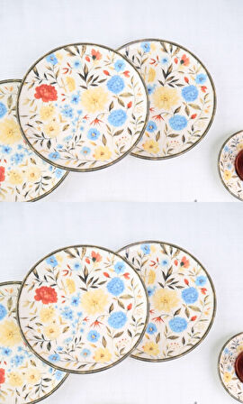 Tabak Evi Porselen Fiori 6 Kişilik Pasta Takımı 20cm ve Çay Tabak Takımı 12cm