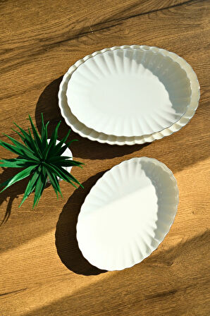 Kütahya Porselen Bone Luz Form Kayık Tabak Seti Platin 3 Parça