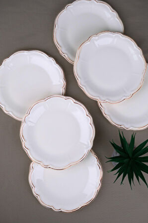 Tabak Evi Porselen Antik Stoneware Pasta Tabağı 20,50cm 6 Kişilik 6 Parça