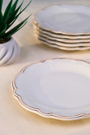 Tabak Evi Porselen Antik Stoneware Pasta Tabağı 20,50cm 6 Kişilik 6 Parça