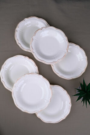 Tabak Evi Porselen Antik Stoneware Çukur Tabak 22cm 6 Kişilik 6 Parça