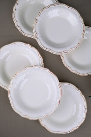 Tabak Evi Porselen Antik Stoneware Çukur Tabak 22cm 6 Kişilik 6 Parça