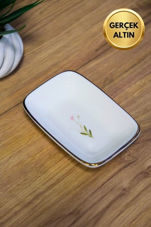 Tabak Evi Porselen Natura Çuha Altın Yaldızlı Dikdörtgen Kayık Tabak 14X9,8cm 4 lü