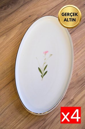 Tabak Evi Porselen Natura Çuha Altın Yaldızlı Dik Yanaklı Kayık 32,50x17x2,50cm 4 lü
