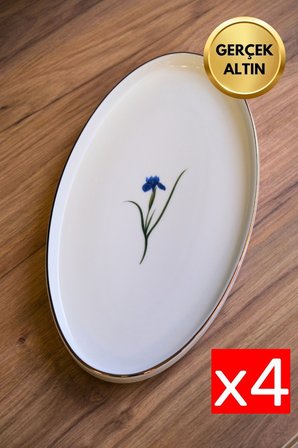 Tabak Evi Porselen Natura İris Altın Yaldızlı Dik Yanaklı Kayık 32,50x17x2,50cm 4 lü