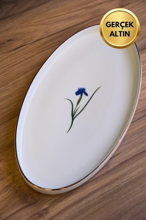 Tabak Evi Porselen Natura İris Altın Yaldızlı Dik Yanaklı Kayık 32,50x17x2,50cm 4 lü