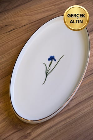 Tabak Evi Porselen Natura İris Altın Yaldızlı Dik Yanaklı Kayık 32,50x17x2,50cm 6 lı