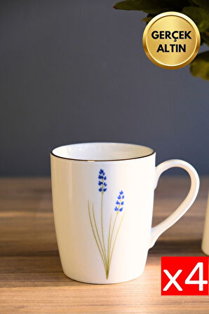 Tabak Evi Porselen Natura Lavanta Kulplu Mug Kupa 9cm 220ml 4 lü