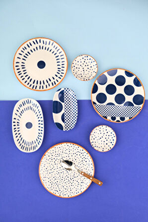 Tabak Evi Porselen Spotty Kahvaltı ve İkram Takımı 6 Kişilik 14 Parça