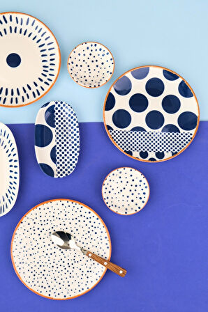 Tabak Evi Porselen Spotty Kahvaltı ve İkram Takımı 6 Kişilik 14 Parça