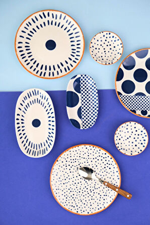 Tabak Evi Porselen Spotty Kahvaltı ve İkram Takımı 6 Kişilik 14 Parça