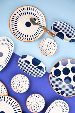 Tabak Evi Porselen Spotty Kahvaltı ve İkram Takımı 6 Kişilik 14 Parça