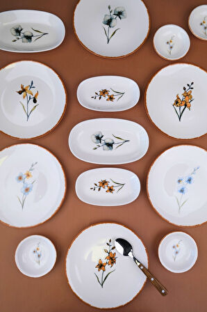 Tabak Evi Porselen Azelya Kahvaltı ve İkram Takımı 6 Kişilik 14 Parça