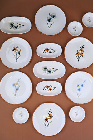 Tabak Evi Porselen Azelya Kahvaltı ve İkram Takımı 6 Kişilik 14 Parça