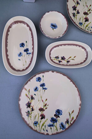 Tabak Evi Porselen Morden Kahvaltı ve İkram Takımı 6 Kişilik 14 Parça