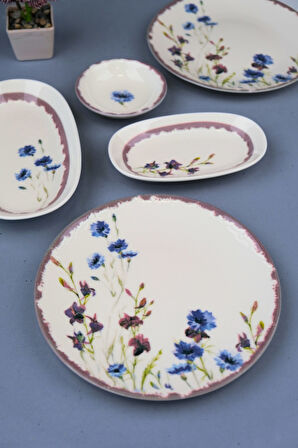 Tabak Evi Porselen Morden Kahvaltı ve İkram Takımı 6 Kişilik 14 Parça