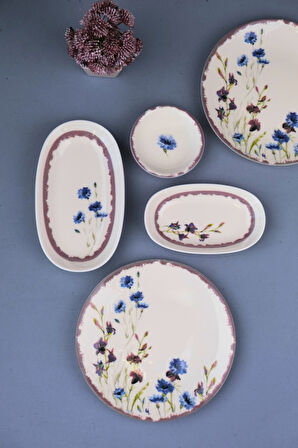 Tabak Evi Porselen Morden Kahvaltı ve İkram Takımı 6 Kişilik 14 Parça