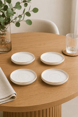 Kütahya Porselen Bone Desire Çay Tabağı 12cm Altın Yaldızlı 4 lü