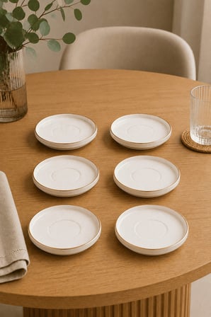 Kütahya Porselen Bone Desire Çay Tabağı 12cm Altın Yaldızlı 6 lı