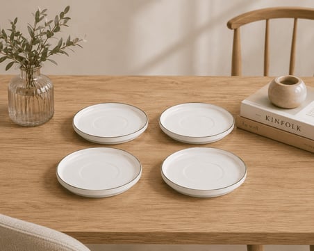 Kütahya Porselen Bone Desire Çay Tabağı 12cm Platin Yaldızlı 4 lü