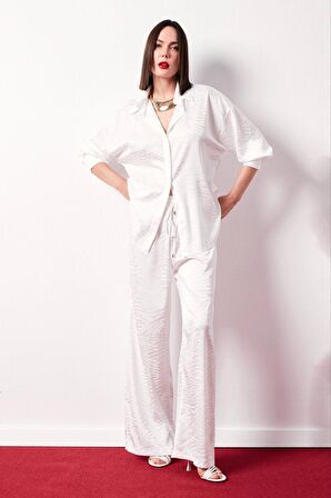 Zebra Desenli Salaş Pantolon - EKRU