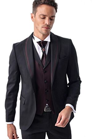  Siyah Monhattan Slim Fit Dar Kesim Jakarlı Smokin