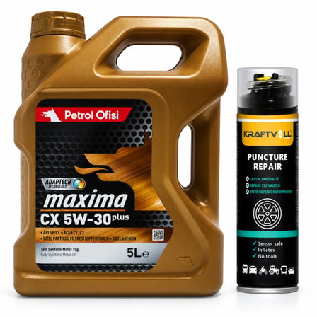 PETROL OFİSİ MAXİMA CX DPF PARTİKÜLLÜ 5W-30 5 Litre + Lastik Tamir Kiti 400 ml