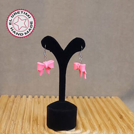 Uretti - Hatice 4962 4771 El Yapımı Polimer Kil Pembe Fiyonk Küpe