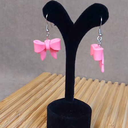 Uretti - Hatice 4962 4771 El Yapımı Polimer Kil Pembe Fiyonk Küpe