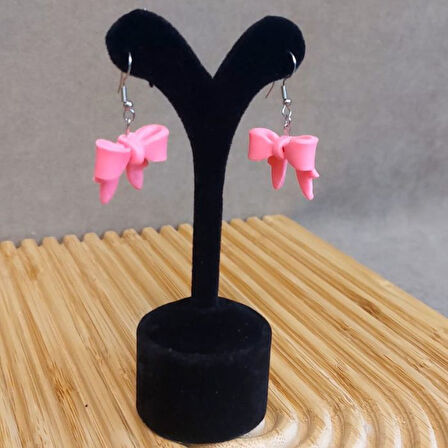 Uretti - Hatice 4962 4771 El Yapımı Polimer Kil Pembe Fiyonk Küpe