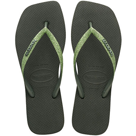 Slim Square Glitter Olive Green Kadın Terlik