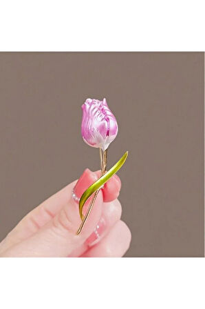 Düğün Lalesi Pembe Çiçek Broş