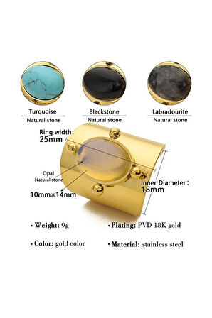 Turkuaz Taşlı Altın Kaplama Paslanmaz Çelik Ayarlanabilir Otantik Yüzük