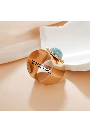Turkuaz Taşlı Altın Kaplama Paslanmaz Çelik Ayarlanabilir Otantik Yüzük