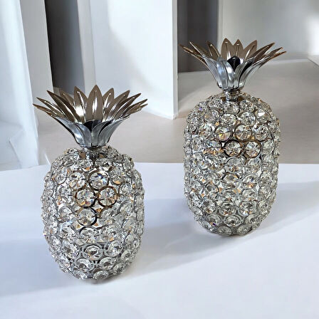 2’Li Kristal Taşlı Ananas Dekoratif Obje Gümüş Renk