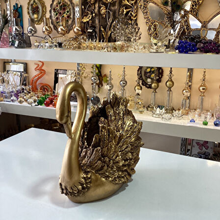 Dekoratif Kapalı Kuğu Biblo Şekerlik Gold