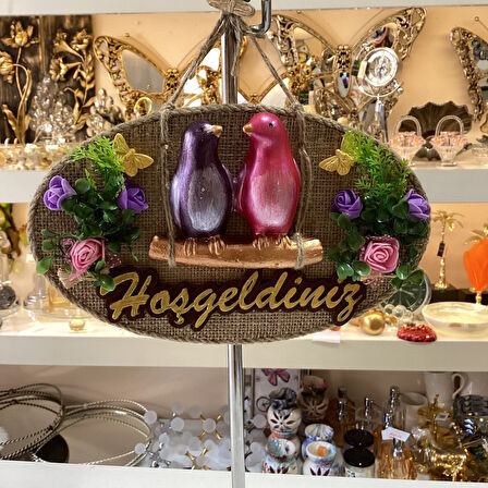 Renkli Kuş Desenli Hoşgeldiniz Yazılı Dekoratif Kapı Süsü